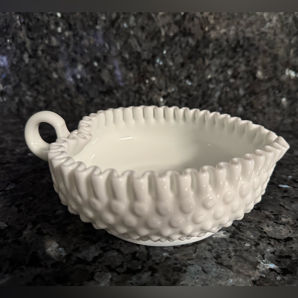 Vintage Fenton Hobnail White Milk Glass Heart Shaped Candy Dish w/Ruffled Edges
